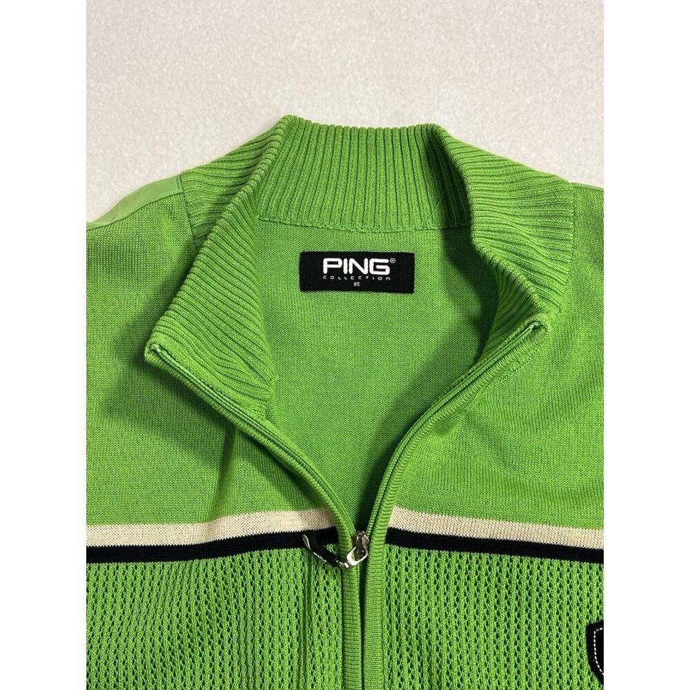 Men’s Size Medium PING Collection Golf Knit Shirt Neon Green Mr Ping Man Logo - Picture 10 of 15